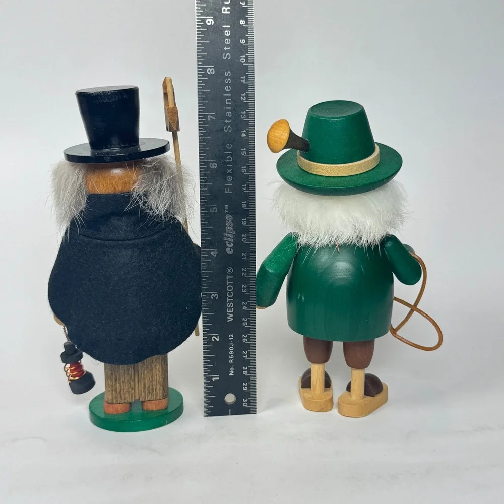 Vintage German Erzgebirge Wooden Incense Smoker Pair Night Watchman & Hunter